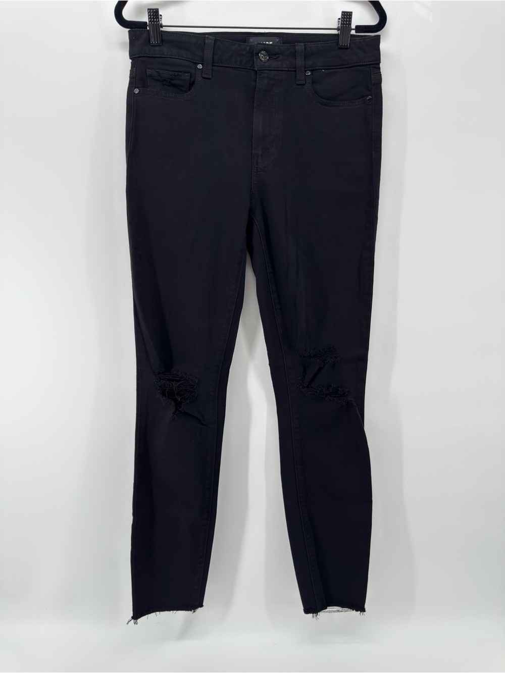 Paige Hoxton Ankle Skinny Jeans Black 28 distressed torn ripped knee
